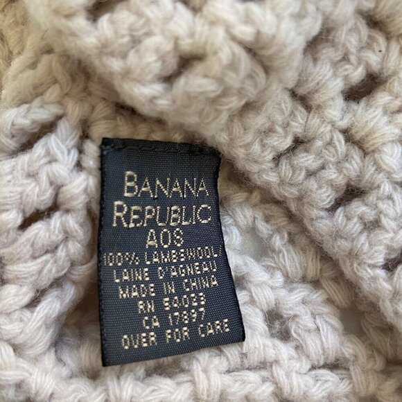 Banana Republic Beige Knit crochet Wool Beanie Hat 100% Lambswool Unisex Slouchy - Picture 4 of 11